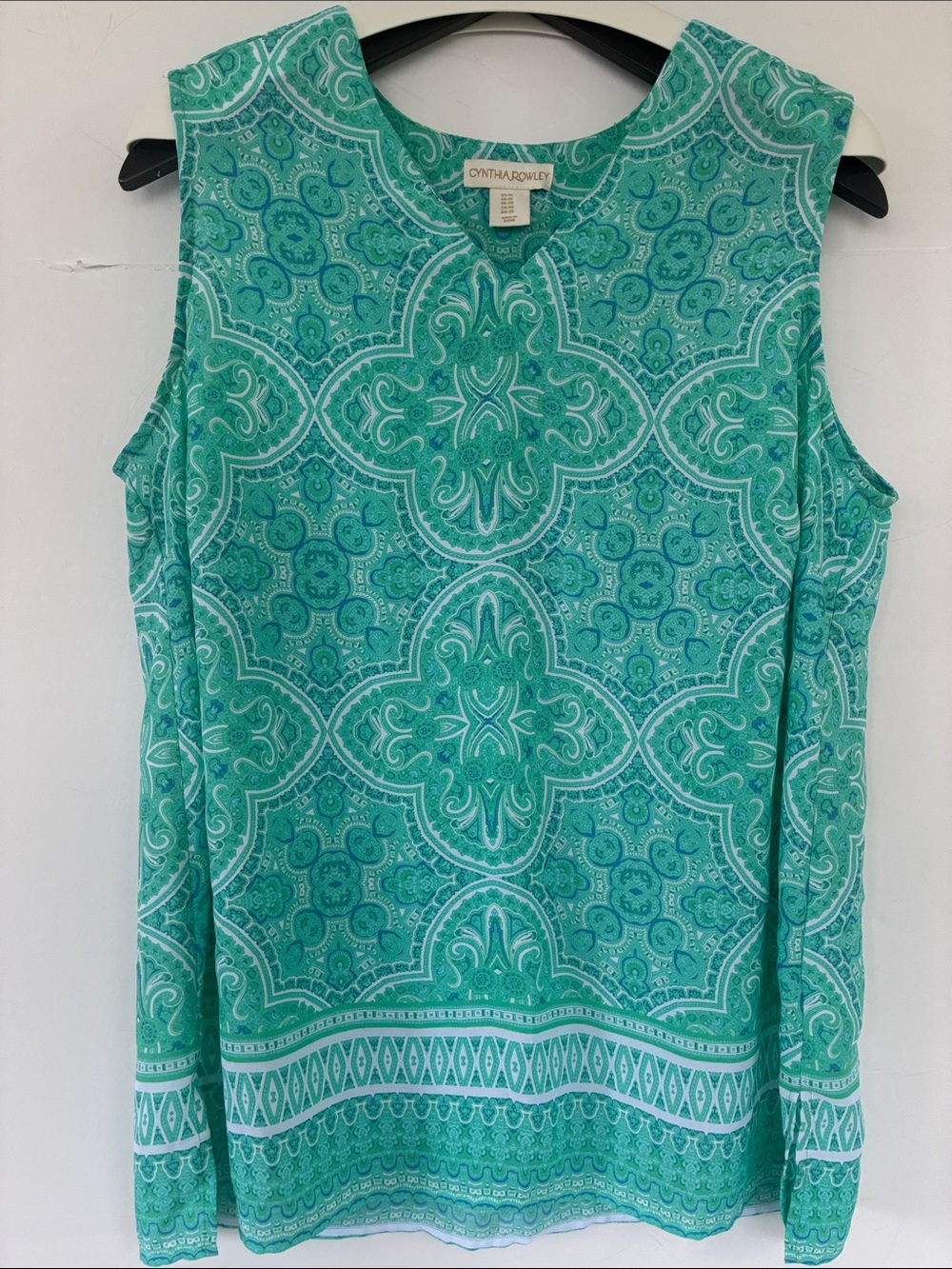 Cynthia Rowley Teal Turquoise Ornate Print Sleeveless Camisole Tank Top 1X